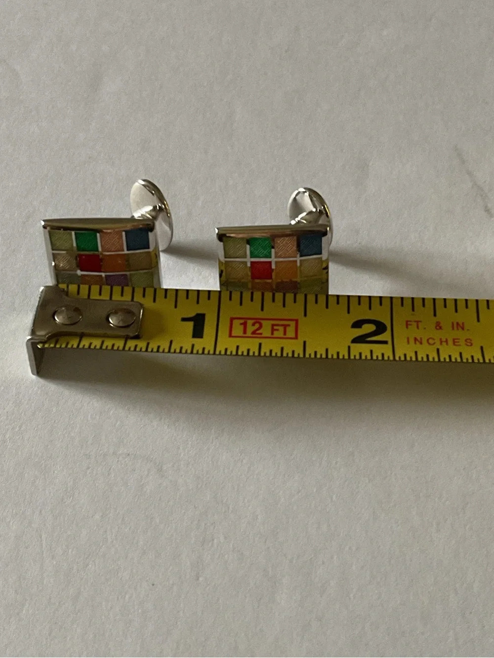 DAVID DONAHUE STERLING SILVER ENAMEL MULTI COLOR CHECKERBOARD CUFFLINKS